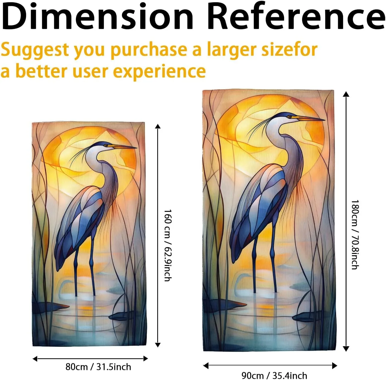Elegant Heron Beach Towel Blue Crane Design Quick Dry Soft Absorbent Sand Free Lightweight Bath Blanket, Pool Picnic Essentials, Outdoor Travel Camping 62x31 Inch