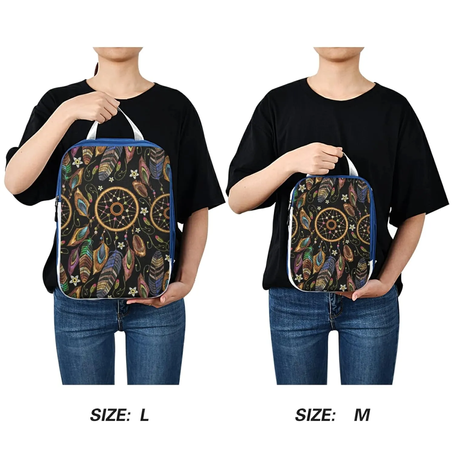 Embroidery Dream Catcher Native American Indian Tribal Feathers 3 Piece set Cubes Expandable Adjustable Luggage Packing Bags, Ultralight Organizer Accessories Travel Suitcase Compressible Bags