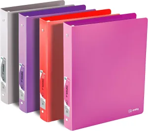 Emraw 1 Inch Diamond Poly 3 Ring Binder with Pocket Storage Hanging File Folders Presentation View Durable Binders for School Home or Office Clear Folders with Pockets (4 Pack)