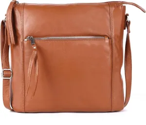 Erica Soft Napa Real Leather Large Cross body handbag-Double Zip Premium Sling Crossover Shoulder Bag for Women