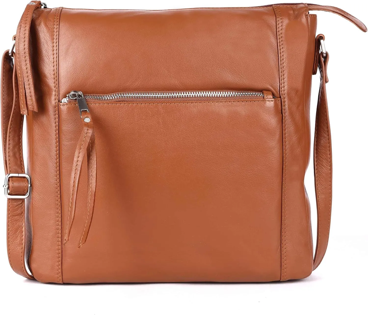Erica Soft Napa Real Leather Large Cross body handbag-Double Zip Premium Sling Crossover Shoulder Bag for Women