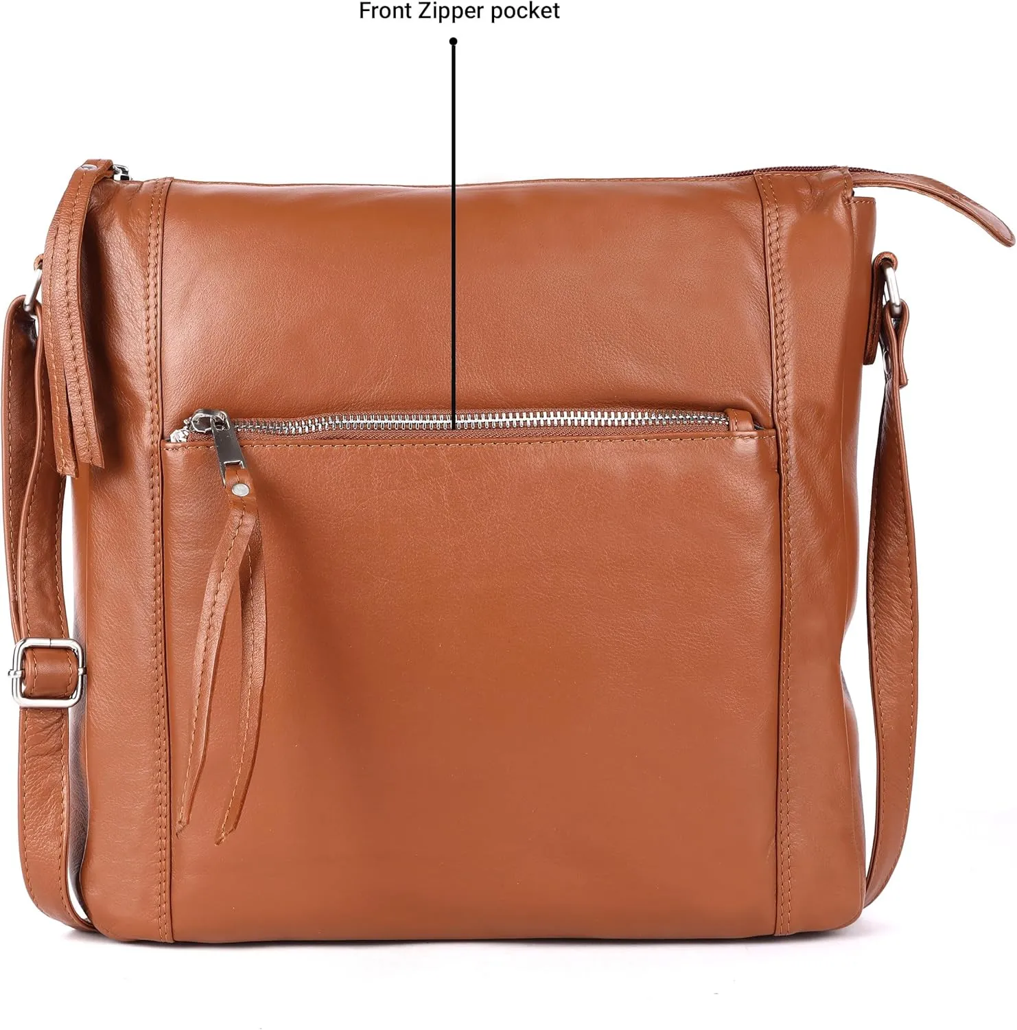 Erica Soft Napa Real Leather Large Cross body handbag-Double Zip Premium Sling Crossover Shoulder Bag for Women