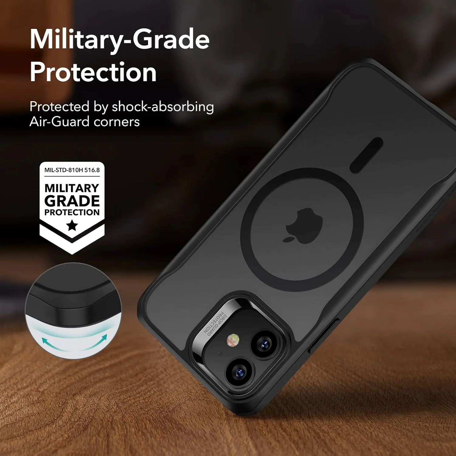 ESR Sidekick Hybrid Case Compatible with iPhone 12/12 Pro (2020), with HaloLock Magnetic Wireless Charging, Scratch Resistant Back, Grippy Protective Frame, Frosted Black
