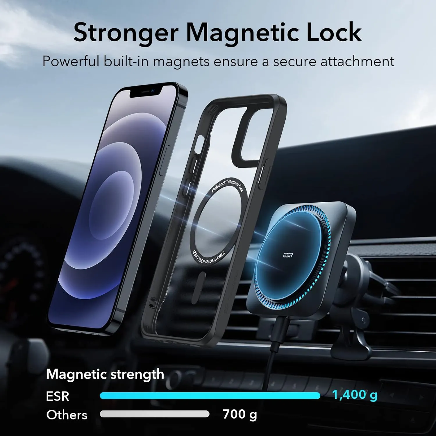 ESR Sidekick Hybrid Case Compatible with iPhone 12/12 Pro (2020), with HaloLock Magnetic Wireless Charging, Scratch Resistant Back, Grippy Protective Frame, Frosted Black