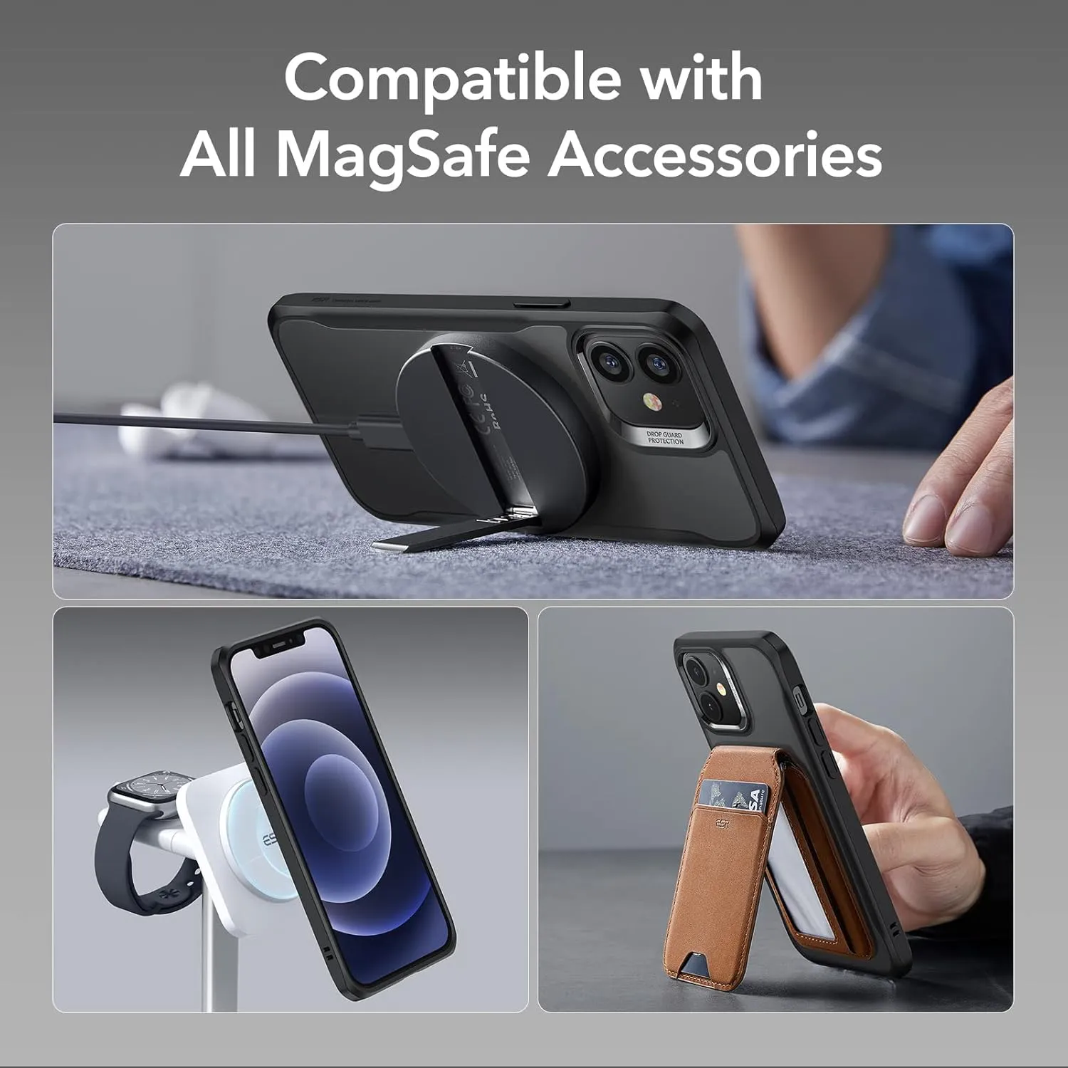 ESR Sidekick Hybrid Case Compatible with iPhone 12/12 Pro (2020), with HaloLock Magnetic Wireless Charging, Scratch Resistant Back, Grippy Protective Frame, Frosted Black