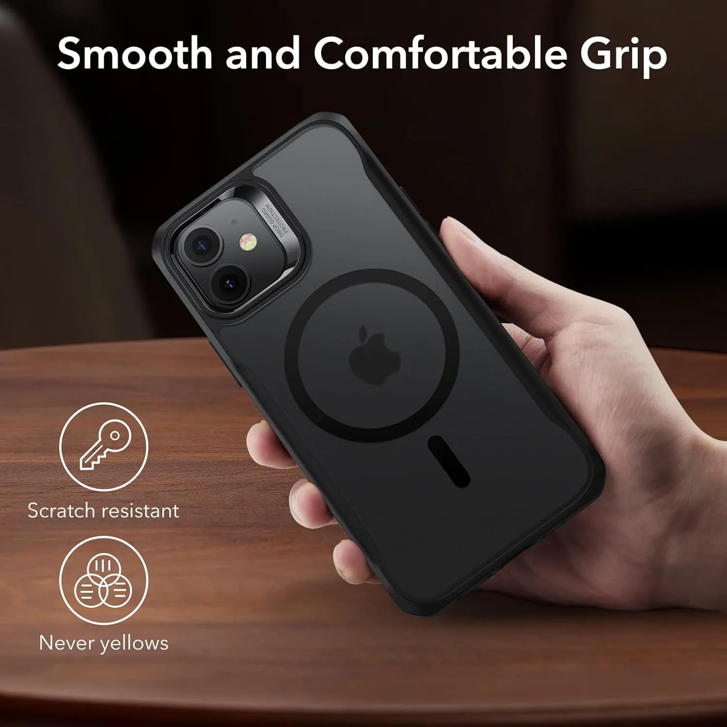 ESR Sidekick Hybrid Case Compatible with iPhone 12/12 Pro (2020), with HaloLock Magnetic Wireless Charging, Scratch Resistant Back, Grippy Protective Frame, Frosted Black