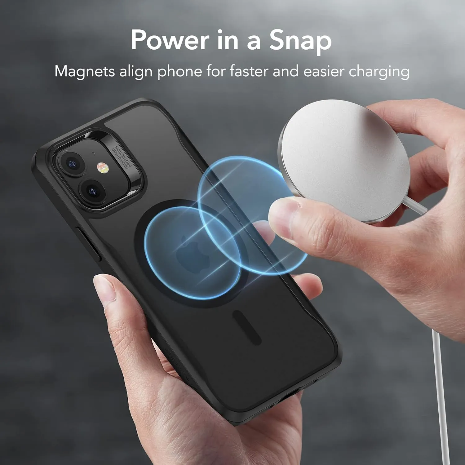 ESR Sidekick Hybrid Case Compatible with iPhone 12/12 Pro (2020), with HaloLock Magnetic Wireless Charging, Scratch Resistant Back, Grippy Protective Frame, Frosted Black