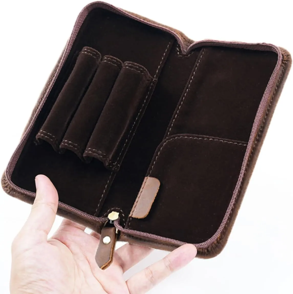 EURYNOME Leather Fountain Pen Holder,Leather Pencil Case Shockproof 3 Divided Slots,Portable Storage Bag for Invoice/Receipt/Cards/Coupon/Tickets