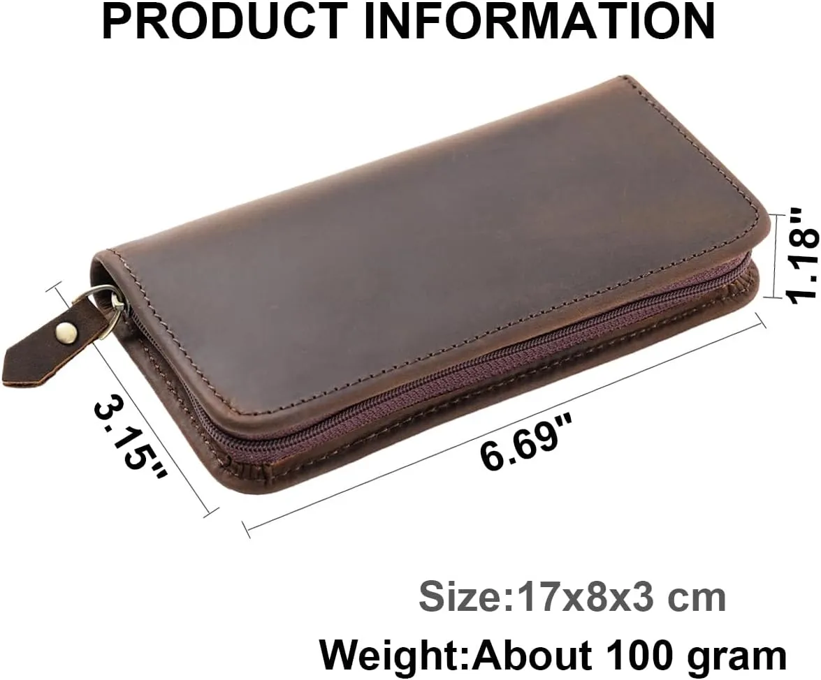 EURYNOME Leather Fountain Pen Holder,Leather Pencil Case Shockproof 3 Divided Slots,Portable Storage Bag for Invoice/Receipt/Cards/Coupon/Tickets