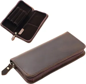 EURYNOME Leather Fountain Pen Holder,Leather Pencil Case Shockproof 3 Divided Slots,Portable Storage Bag for Invoice/Receipt/Cards/Coupon/Tickets