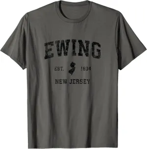 Ewing New Jersey NJ Vintage Sports Design Black Print T-Shirt