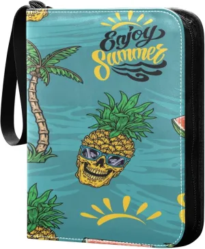 Exnundod 4 Pocket Trading Card Binder Beach Element PU Leather Card Collection Binder Summer Colorful Sports Card Binder 400 Cards Organizer Binder Collectible Trading Card Albums