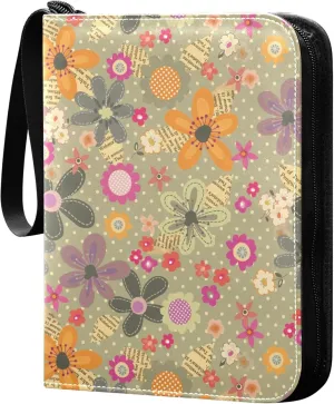 Exnundod 4 Pocket Trading Card Binder Colorful Flowers PU Leather Card Collection Binder Funnytree Floral Plant 400 Cards Organizer Binder Collectible Trading Card Albums for Sports Game Card
