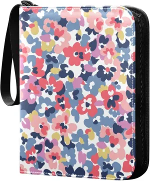 Exnundod 4 Pocket Trading Card Binder Colorful Loose Flowers PU Leather Card Collection Binder Watercolor 400 Cards Organizer Binder Collectible Trading Card Albums for Sports Game Card
