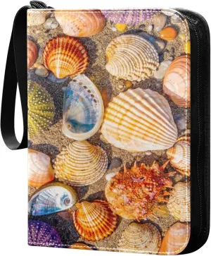Exnundod 4 Pocket Trading Card Binder Colorful Sea Urchins PU Leather Card Collection Binder Beach Sea Shells Sports Card Binder 400 Cards Organizer Trading Card Albums for Cards