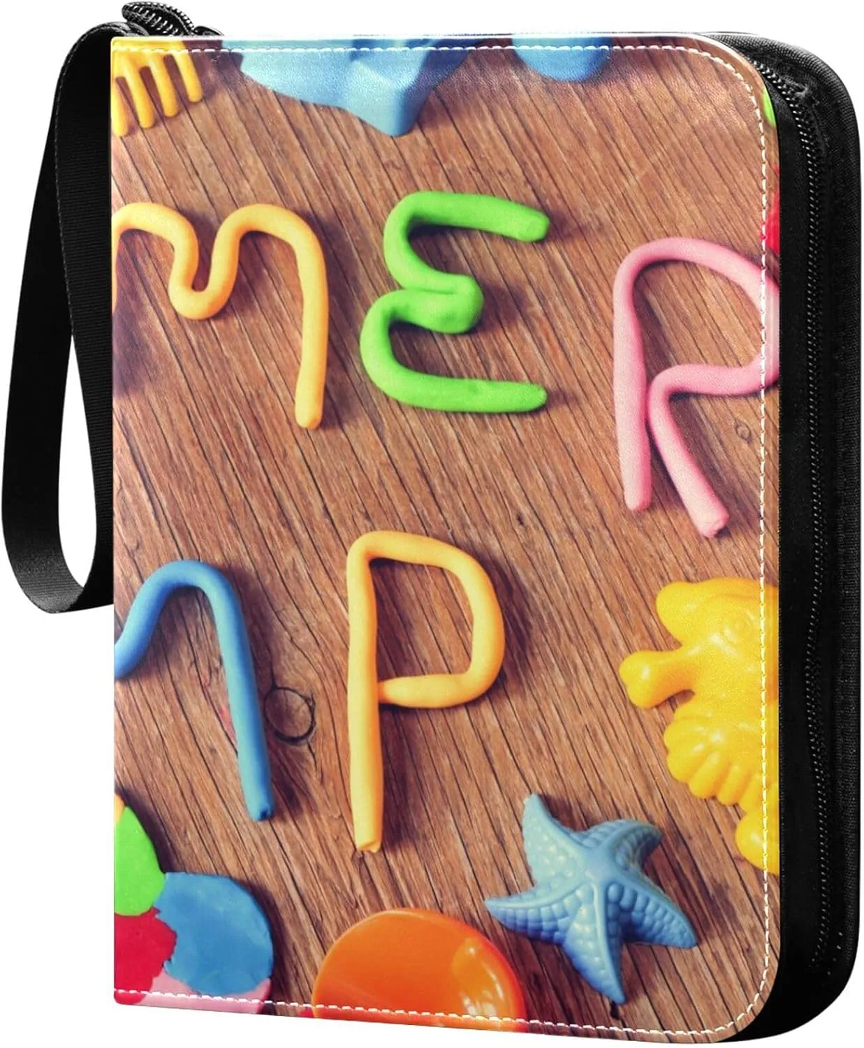 Exnundod 4 Pocket Trading Card Binder Colorful Toys PU Leather Card Collection Binder Summer Camp Sports Card Binder 400 Cards Organizer Trading Card Albums for Cards