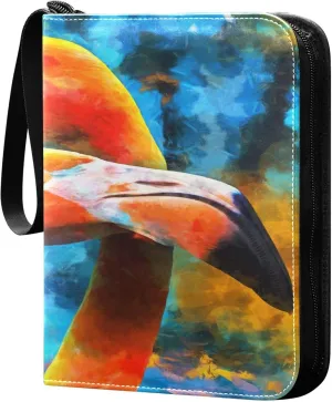 Exnundod 4 Pocket Trading Card Binder Cute Couple Flamingo PU Leather Card Collection Binder Oil Painting Bird Sports Card Binder 400 Cards Organizer Binder Collectible Trading Card Albums