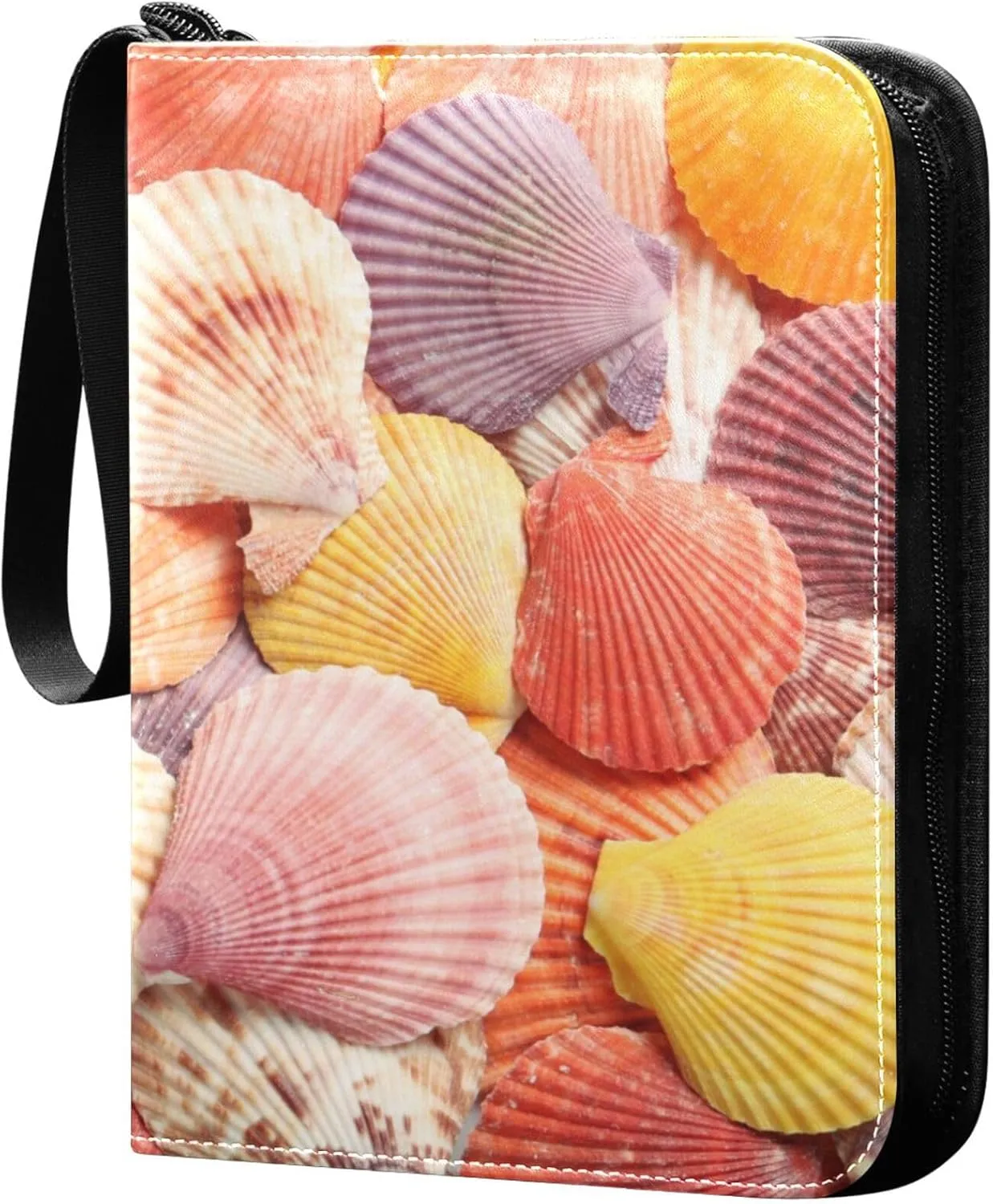 Exnundod 4 Pocket Trading Card Binder Seashells Colorful Summer PU Leather Card Collection Binder Beach Sports Card Binder 400 Cards Organizer Trading Card Albums for Cards