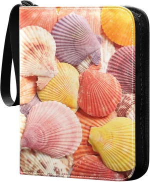 Exnundod 4 Pocket Trading Card Binder Seashells Colorful Summer PU Leather Card Collection Binder Beach Sports Card Binder 400 Cards Organizer Trading Card Albums for Cards