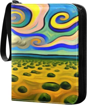 Exnundod Abstract Sunflower Summer Trading Card Binder for Cards, Oil Painting Card Album 4-Pockets for 400 Cards with Removable Sleeves PU Baseball Card Holder Football Sports Card Collection