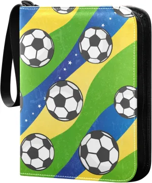 Exnundod Cartoon Soccer Football Trading Card Binder for Cards, Colorful Stripe Card Album 4-Pockets for 400 Cards with Removable Sleeves PU Baseball Card Holder Football Sports Card Collection