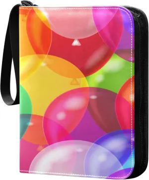 Exnundod Colorful Balloon Pattern Trading Card Binder for Cards, Card Album 4-Pockets for 400 Cards with Removable Sleeves PU Baseball Card Holder Football Sports Card Collection