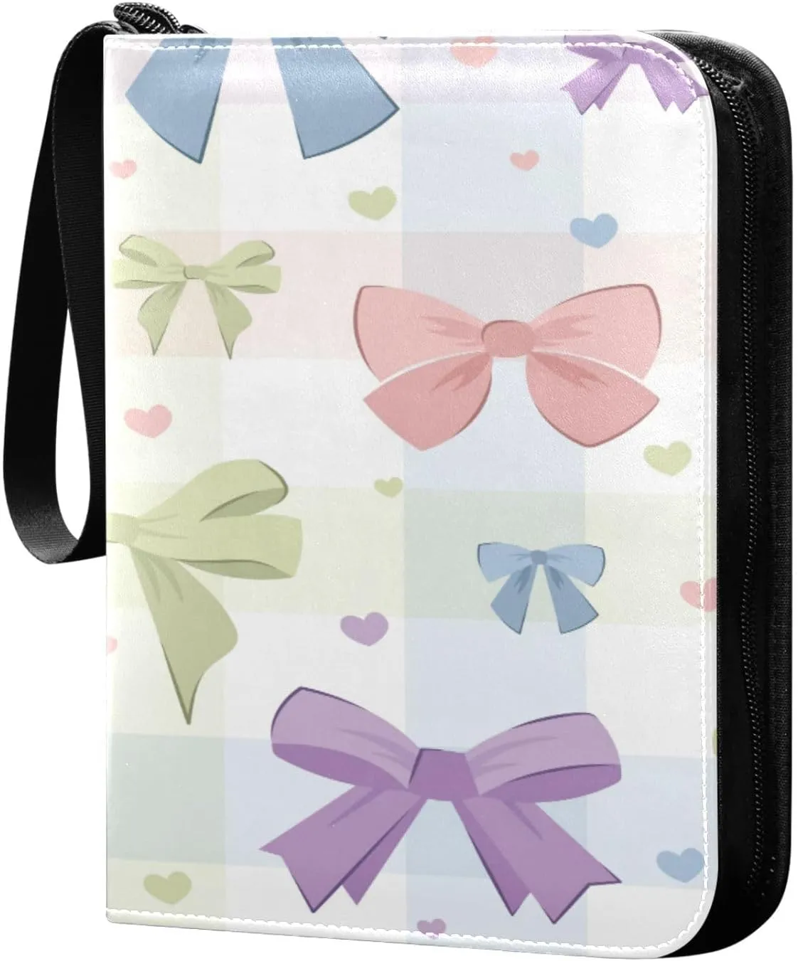 Exnundod Colorful Bows Ribbons Trading Card Binder for Cards Card Album 4-Pockets 400 Cards Removable Sleeves PU Baseball Card Holder Football Sports Card Collection
