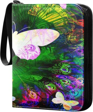 Exnundod Colorful Butterfly Floral Trading Card Binder for Cards, Card Album 4-Pockets for 400 Cards with Removable Sleeves PU Baseball Card Holder Football Sports Card Collection