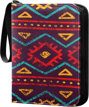 Exnundod Colorful Chevron Geometric Trading Card Binder for Cards, Indian Boho Style Card Album 4-Pockets for 400 Cards with Removable Sleeves PU Baseball Card Holder Football Sports Card Collection