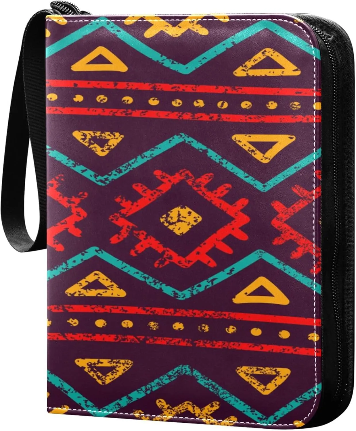 Exnundod Colorful Chevron Geometric Trading Card Binder for Cards, Indian Boho Style Card Album 4-Pockets for 400 Cards with Removable Sleeves PU Baseball Card Holder Football Sports Card Collection
