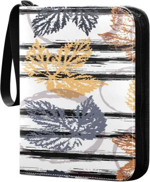 Exnundod Colorful Leaves Trading Card Binder for Cards, Ethnic Stripe Card Album 4-Pockets for 400 Cards with Removable Sleeves PU Baseball Card Holder Football Sports Card Collection