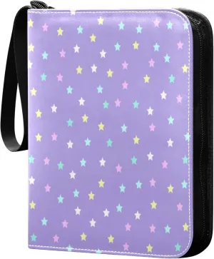 Exnundod Colorful Little Star Trading Card Binder for Cards, Card Album 4-Pockets for 400 Cards with Removable Sleeves PU Baseball Card Holder Football Sports Card Collection