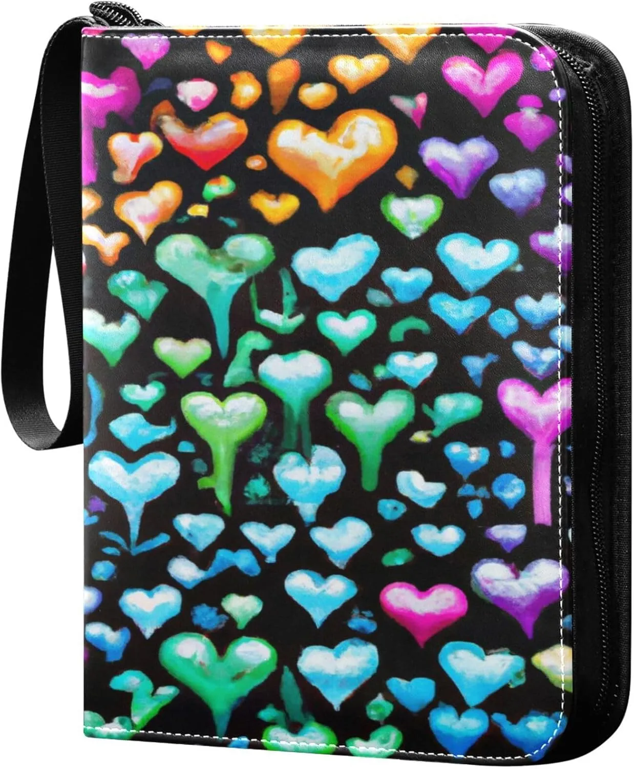 Exnundod Colorful Punk Hearts Trading Card Binder for Cards, Tie Dye Neon Card Album 4-Pockets for 400 Cards with Removable Sleeves PU Baseball Card Holder Football Sports Card Collection
