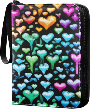Exnundod Colorful Punk Hearts Trading Card Binder for Cards, Tie Dye Neon Card Album 4-Pockets for 400 Cards with Removable Sleeves PU Baseball Card Holder Football Sports Card Collection