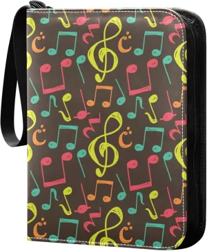 Exnundod Music Note Background Trading Card Binder for Cards, Colorful Card Album 4-Pockets for 400 Cards with Removable Sleeves PU Baseball Card Holder Football Sports Card Collection