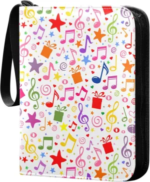 Exnundod Musical Notes Gift Box Trading Card Binder for Cards, Colorful Card Album 4-Pockets for 400 Cards with Removable Sleeves PU Baseball Card Holder Football Sports Card Collection