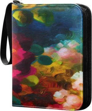 Exnundod Oil Painting Rose Trading Card Binder for Cards, Valentine's Day Card Album 4-Pockets for 400 Cards with Removable Sleeves PU Baseball Card Holder Football Sports Card Collection