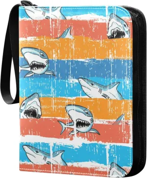 Exnundod Shark on Line Trading Card Binder for Cards, Colorful Card Album 4-Pockets for 400 Cards with Removable Sleeves PU Baseball Card Holder Football Sports Card Collection