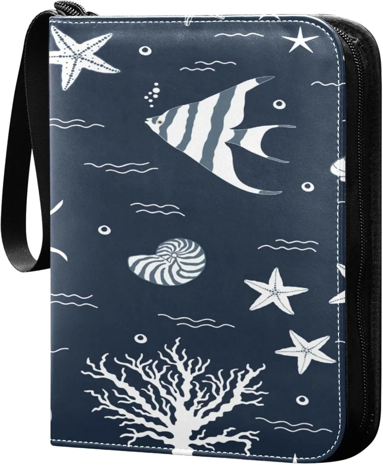 Exnundod Sport Card Binder Fishes and Starfishes 4 Pocket Trading Card Binder PU Leather Card Collection Marine 400 Cards Organizer Trading Card Albums for Sports Game Card