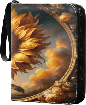 Exnundod Summer Sunflower Trading Card Binder for Cards, Fantasy Oil Painting Card Album 4-Pockets for 400 Cards with Removable Sleeves PU Baseball Card Holder Football Sports Card Collection