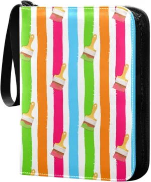Exnundod Trading Card Binder for Cards Brushes with Colorful Stripes Card Album 4-Pockets 400 Cards Removable Sleeves PU Baseball Card Holder Football Sports Card Collection