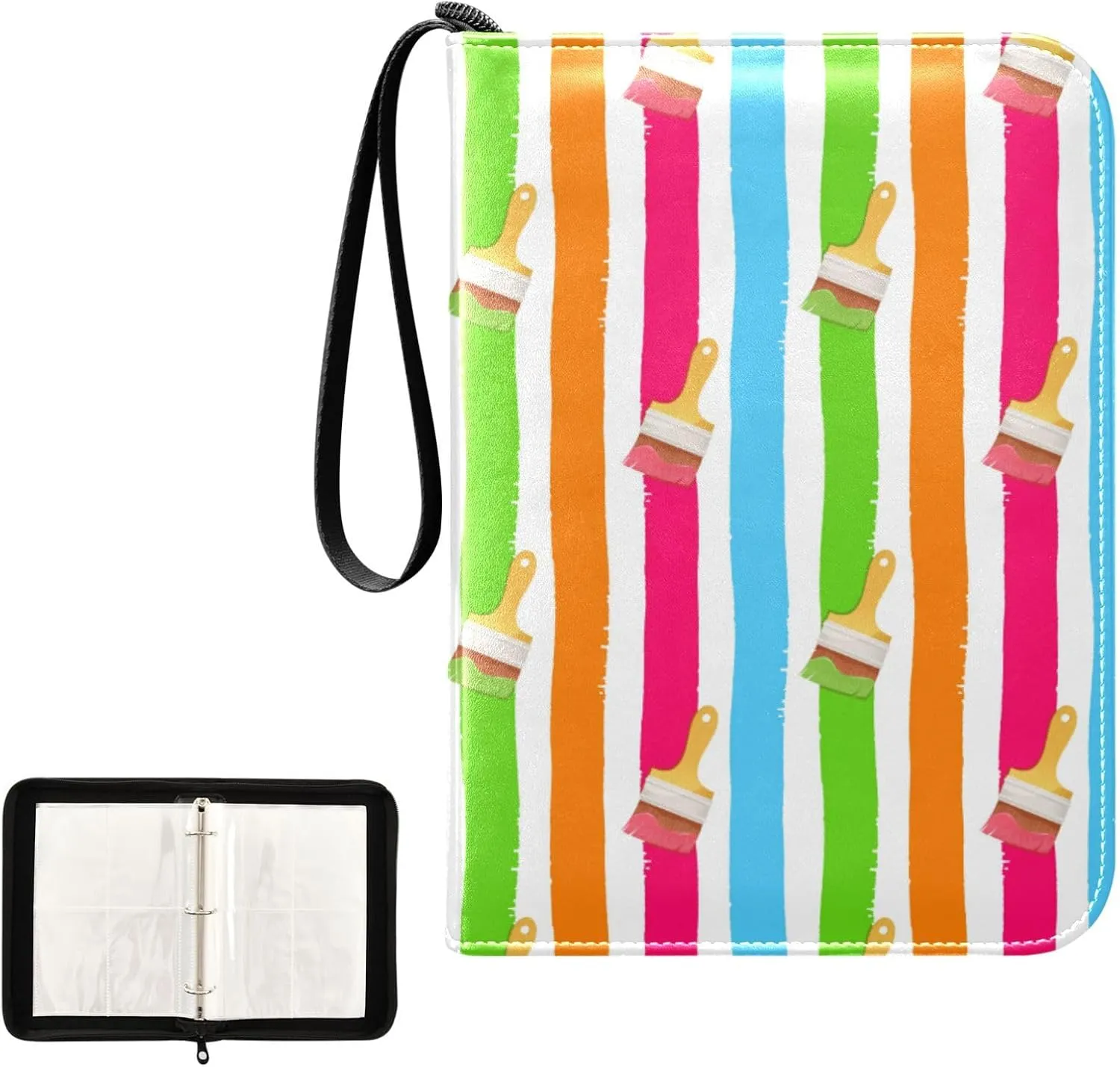Exnundod Trading Card Binder for Cards Brushes with Colorful Stripes Card Album 4-Pockets 400 Cards Removable Sleeves PU Baseball Card Holder Football Sports Card Collection