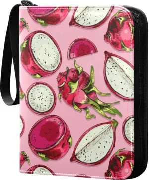 Exnundod Trading Card Binder for Cards Dragon Fruit Colorful Card Album 4-Pockets 400 Cards Removable Sleeves PU Baseball Card Holder Football Sports Card Collection