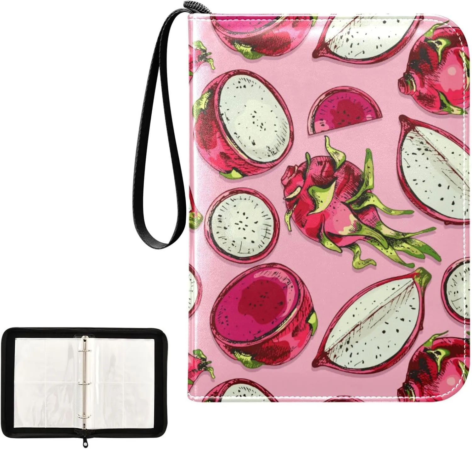 Exnundod Trading Card Binder for Cards Dragon Fruit Colorful Card Album 4-Pockets 400 Cards Removable Sleeves PU Baseball Card Holder Football Sports Card Collection