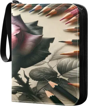 Exnundod Valentines Day Colorful Rose Trading Card Binder for Cards, Pencil Sketch Card Album 4-Pockets for 400 Cards with Removable Sleeves PU Baseball Card Holder Football Sports Card Collection