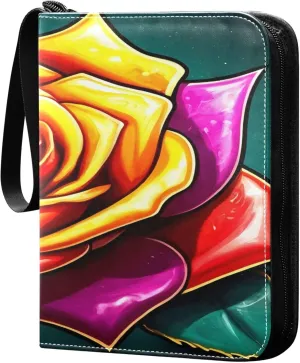 Exnundod Valentines Day Rose Trading Card Binder for Cards, Bright Colorful Card Album 4-Pockets for 400 Cards with Removable Sleeves PU Baseball Card Holder Football Sports Card Collection
