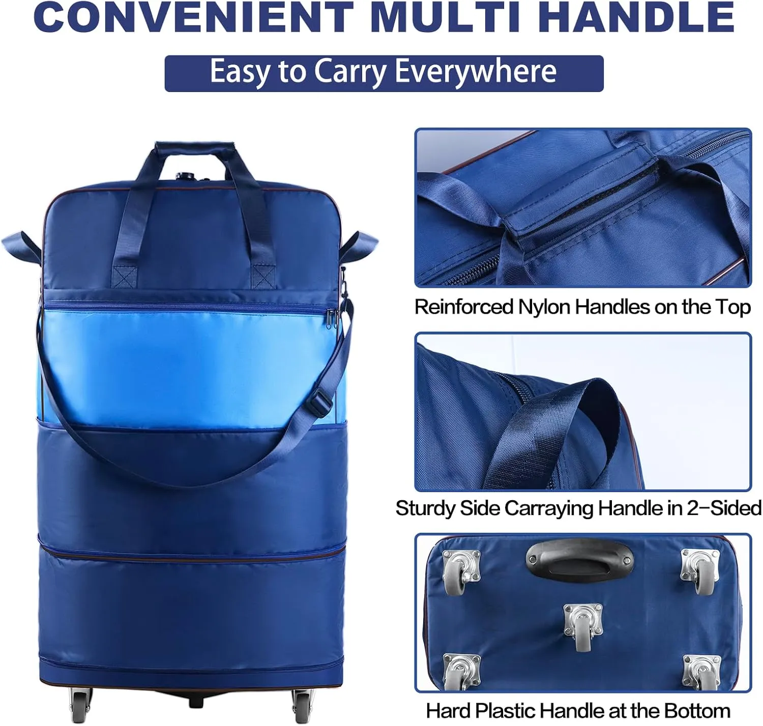 Expandable Foldable Suitcase with Bottom Handle Collapsible Luggage Bag with Wheels Large Capacity Lightweight Carry-on Suitcases Rolling Travel Duffel Bag for Women and Men,BLUE