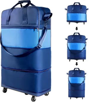 Expandable Foldable Suitcase with Bottom Handle Collapsible Luggage Bag with Wheels Large Capacity Lightweight Carry-on Suitcases Rolling Travel Duffel Bag for Women and Men,BLUE