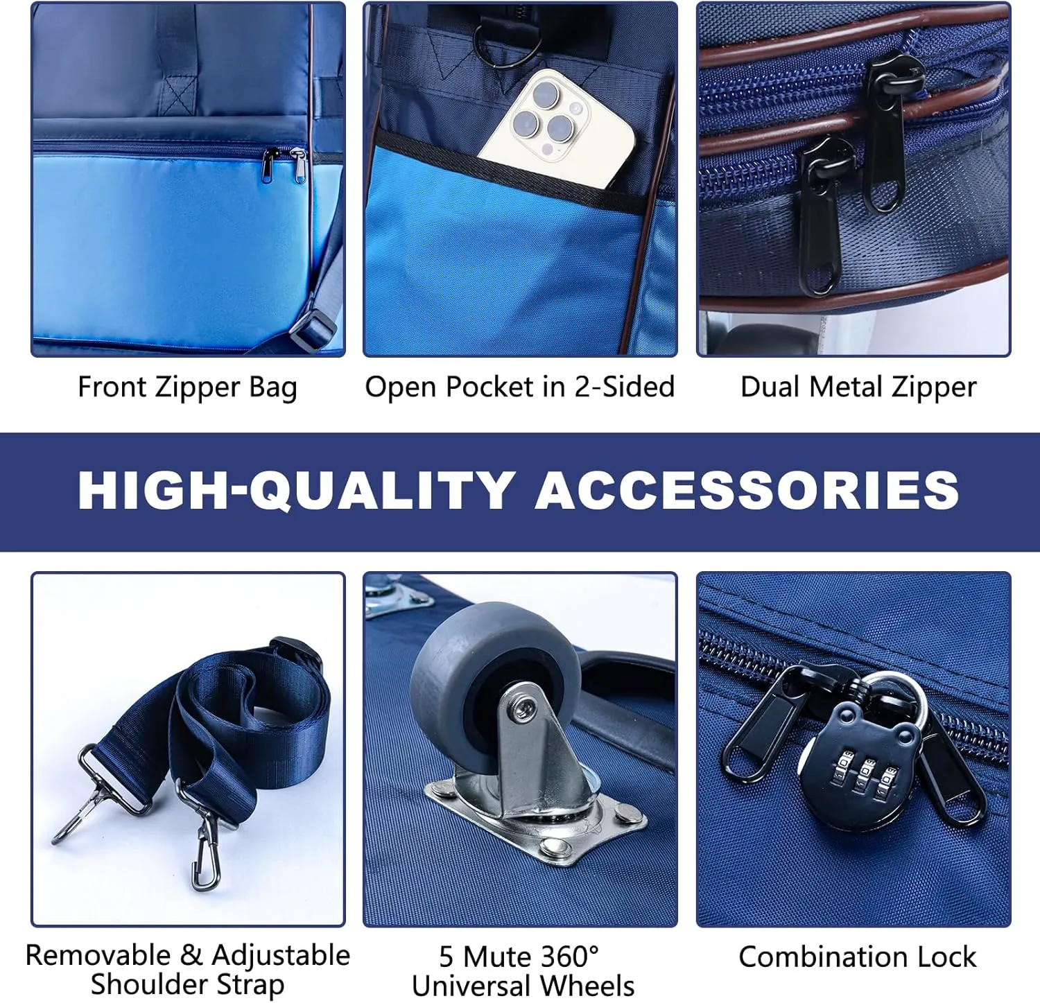 Expandable Foldable Suitcase with Bottom Handle Collapsible Luggage Bag with Wheels Large Capacity Lightweight Carry-on Suitcases Rolling Travel Duffel Bag for Women and Men,BLUE