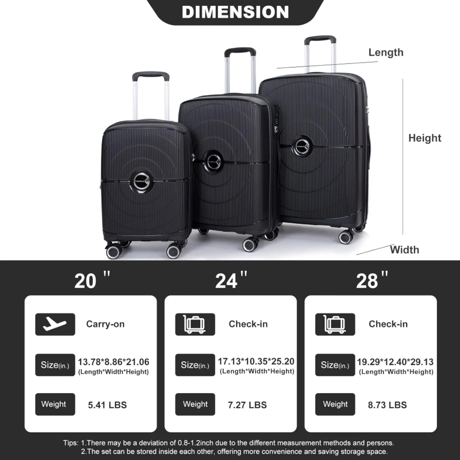 Expandable Hardshell Suitcase Double Spinner Wheels PP Luggage Sets Lightweight Durable Suitcase with TSA Lock,3-Piece Set (20/24/28),Black-NEW SKU W284P197041/W284P197039 (Black   Polypropylene)